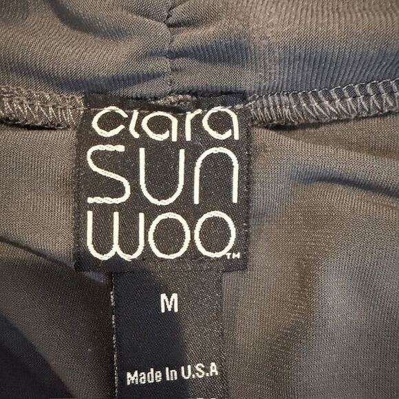 Clara Sun Woo Dark Gray Asymmetric Tunic Top Ruched Sleeve V-Neck Size Medium - Picture 6 of 11